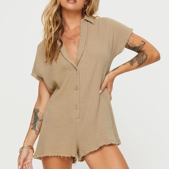 Princess Polly Pants - Princess Polly Salt Lake Romper Beige